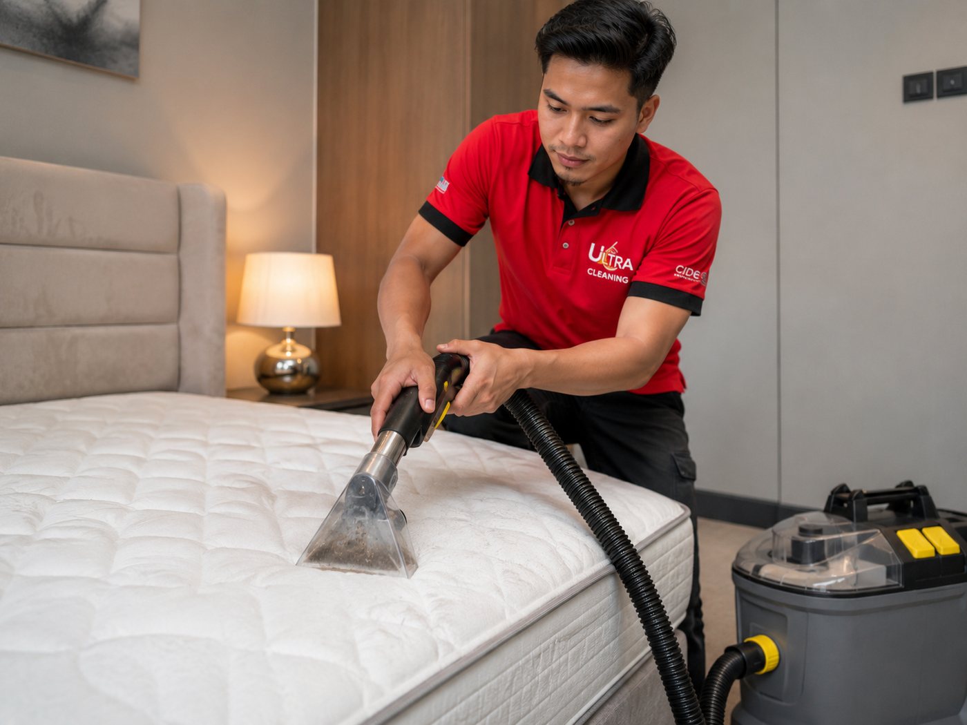 Home Care mattress deep cleaning with extraction machine